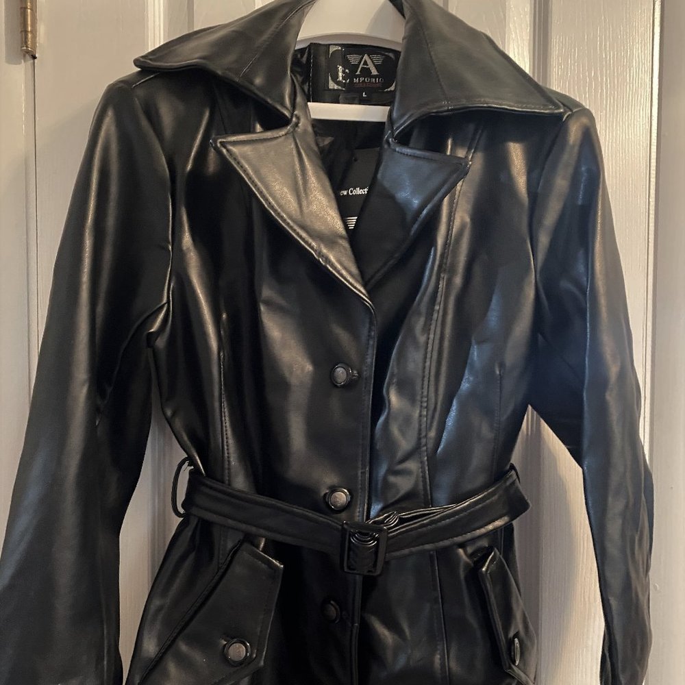 Black Faux Leather Coat